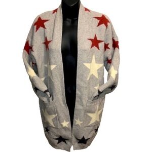 Dreamers light gray open cardigan with red, white and blue stars size L